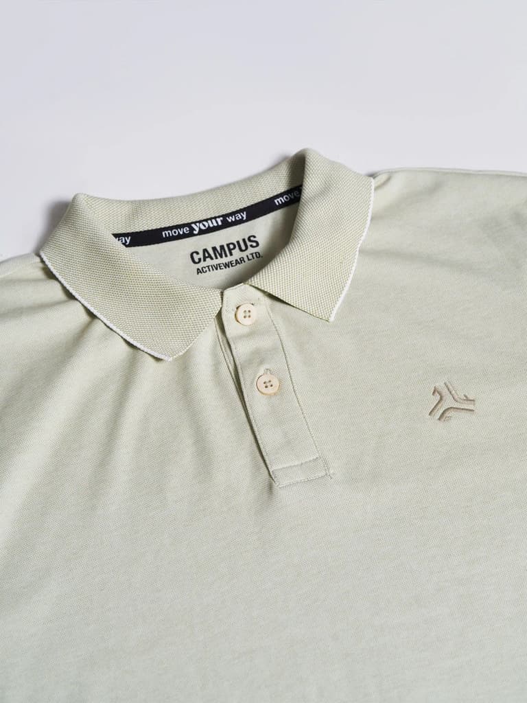 Men's Olive Self Design Polo Collar T-Shirt — photo 5