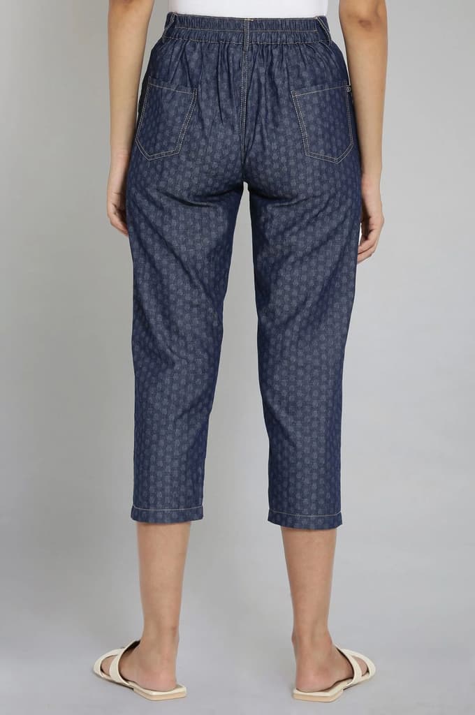 Blue Polka Dots Wide Leg Denim Culottes With Elasticated Waist — photo 2