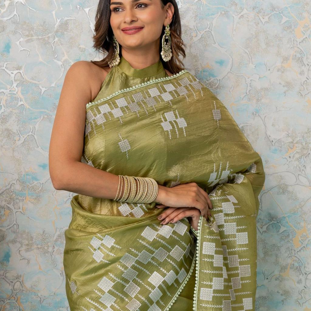 Mimosa Women's Woven Design Banarasi Style Tissue Crush Saree With Blouse Piece : SA00002009OLFREE