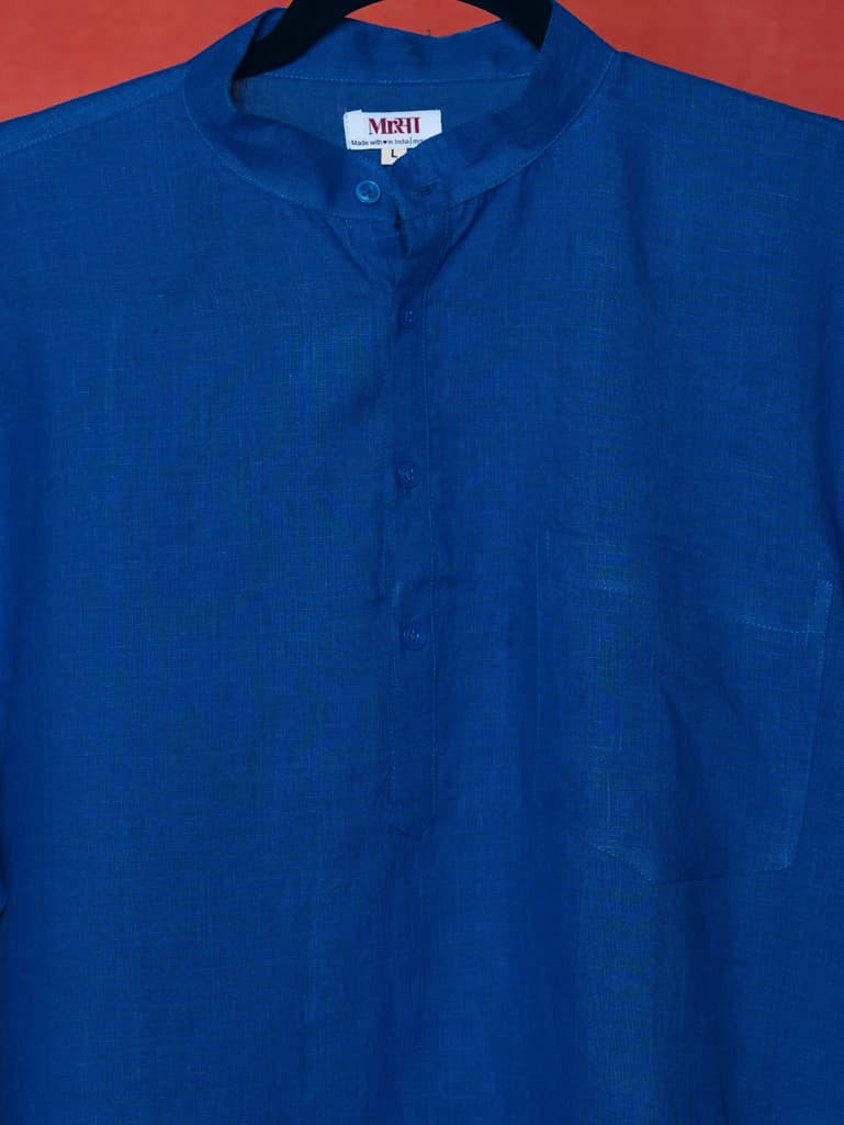 मोर पंखी (Mor Pankhi) - Men Peacock Blue Premium Linen Short Kurta — photo 9