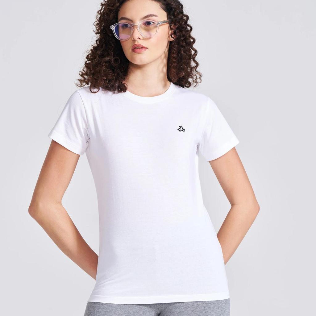 Women's White Solid Round Neck T-Shirt