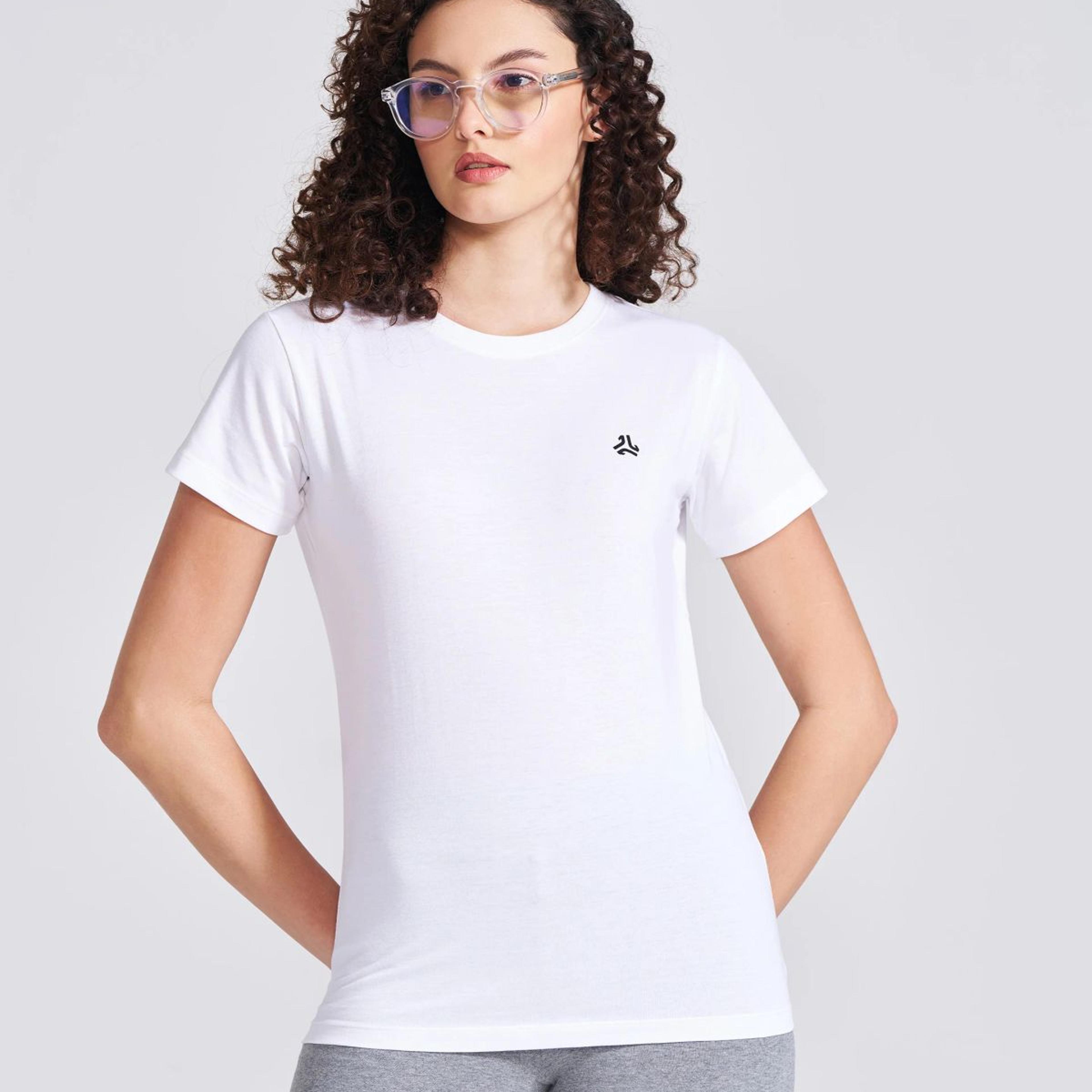Women's White Solid Round Neck T-Shirt