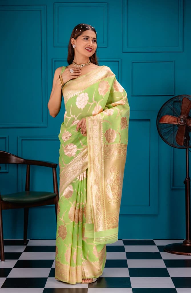 Mimosa Women's Woven Design Banarasi Style Art Silk Saree With Blouse Piece : SA00001764PSFREE — Pista
