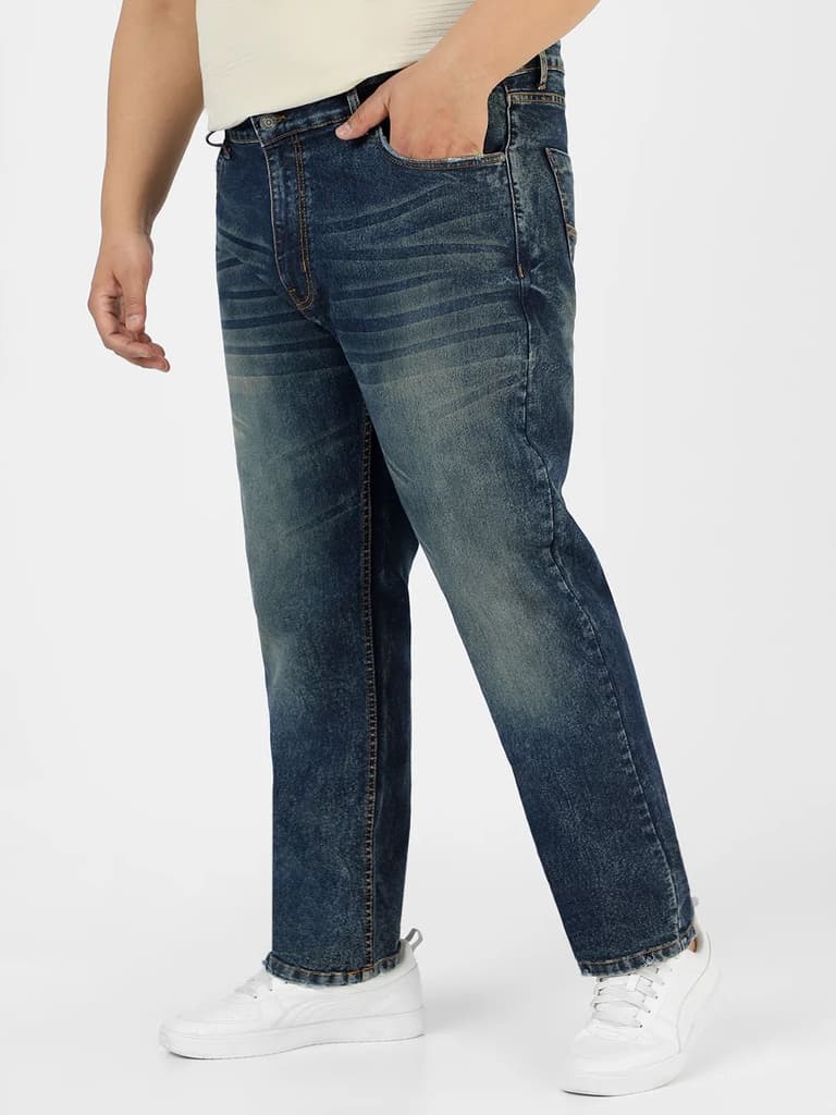 Plus Men's Dark Blue Regular Fit Washed Jeans Stretchable — photo 2