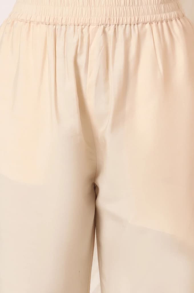 Cream and Yellow Printed Chanderi Anarkali Kurta, Pants and Dupatta Set — photo 8