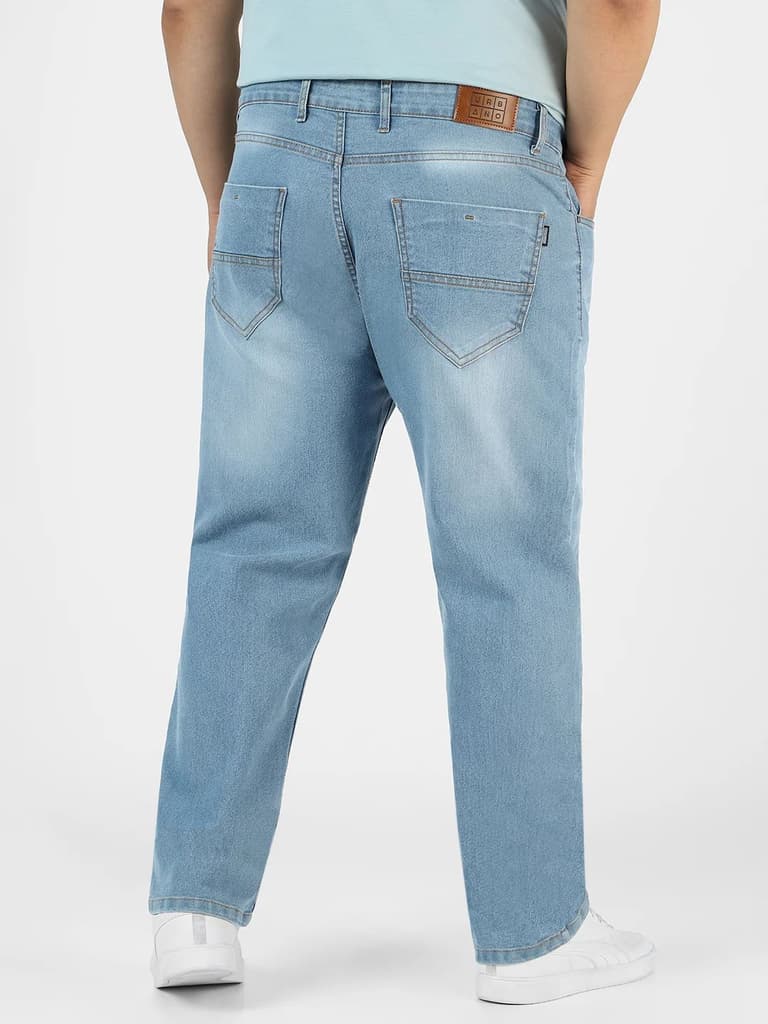 Plus Men's Light Blue Regular Fit Washed Jeans Stretchable — photo 3