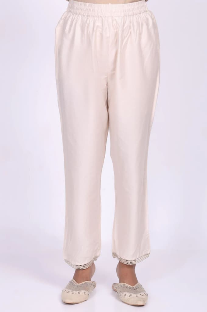 Cream Floral Printed Tissue A-Line Kurta with Straight Pant and Dupatta Set — photo 7