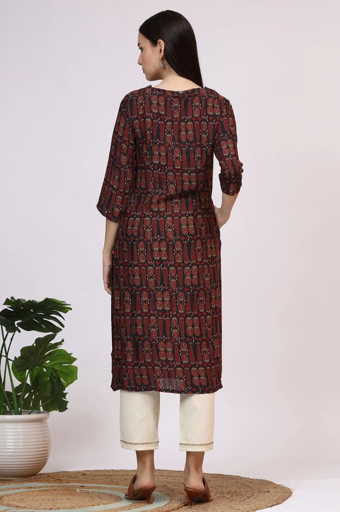 Dark Brown Paisley Printed Modal Straight Kurta — photo 7