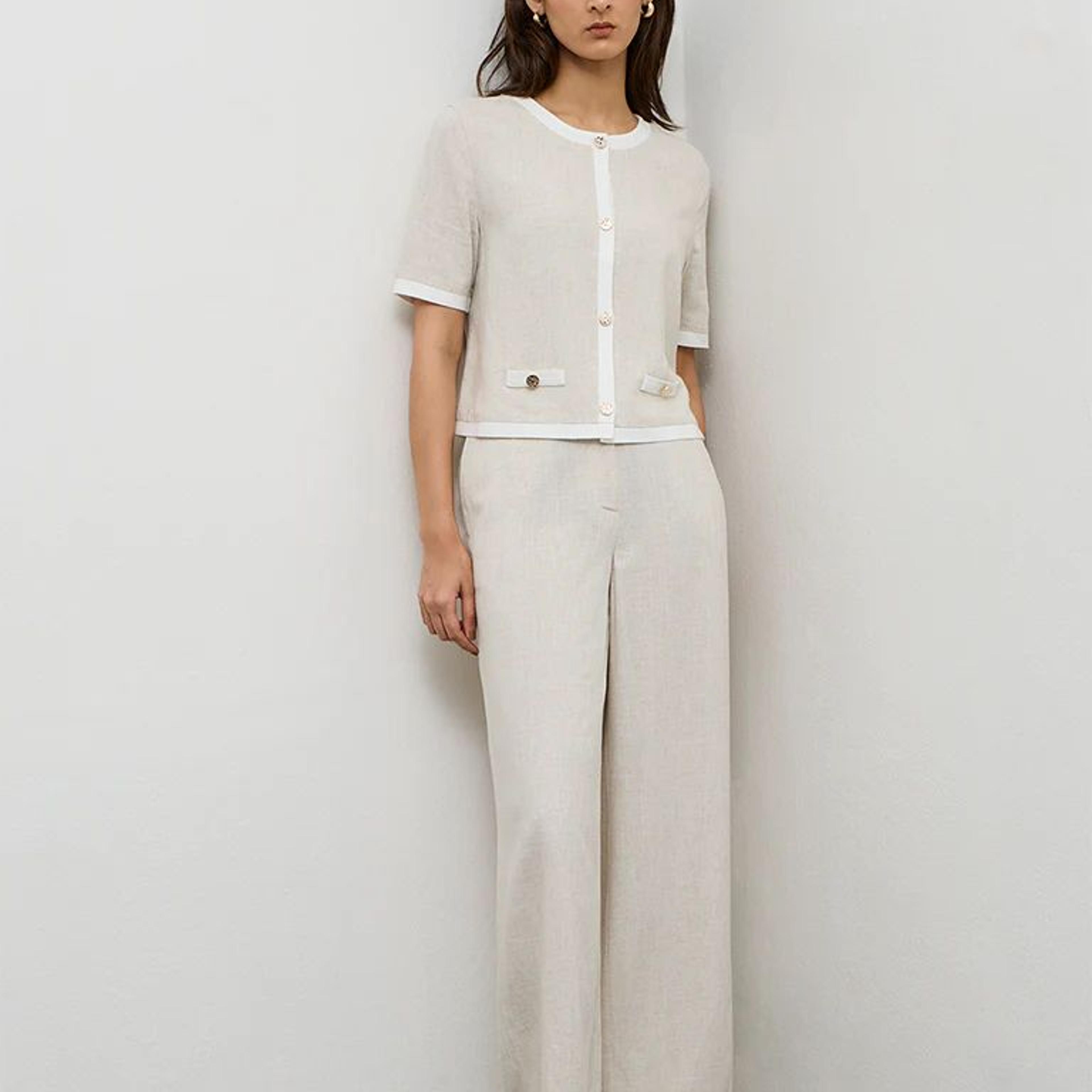Wardrobe Light Beige High-Rise Cotton Trousers