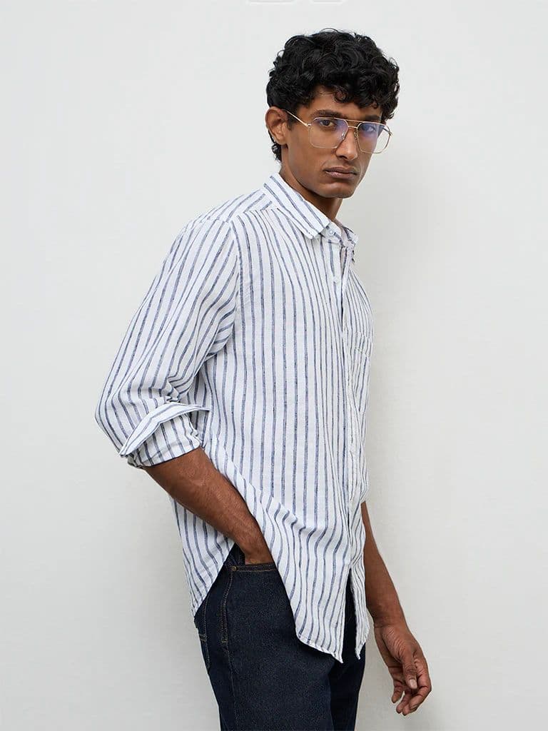 WES Casuals Blue Striped Relaxed-Fit Cotton-Blend Shirt — photo 2
