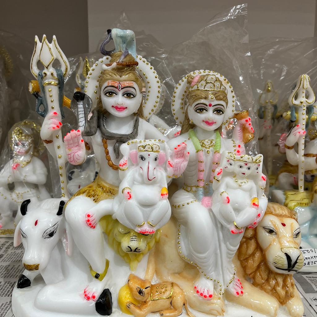 Hindu God Statue | Sculpture | Porcelain | White, Gold, Pink, Yellow, Green