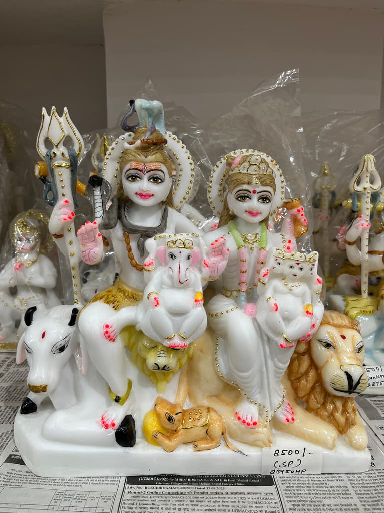 Hindu God Statue | Sculpture | Porcelain | White, Gold, Pink, Yellow, Green
