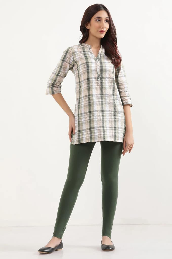 Green Solid Skinny Fit Cotton Tights With Elasticated Waist — photo 5