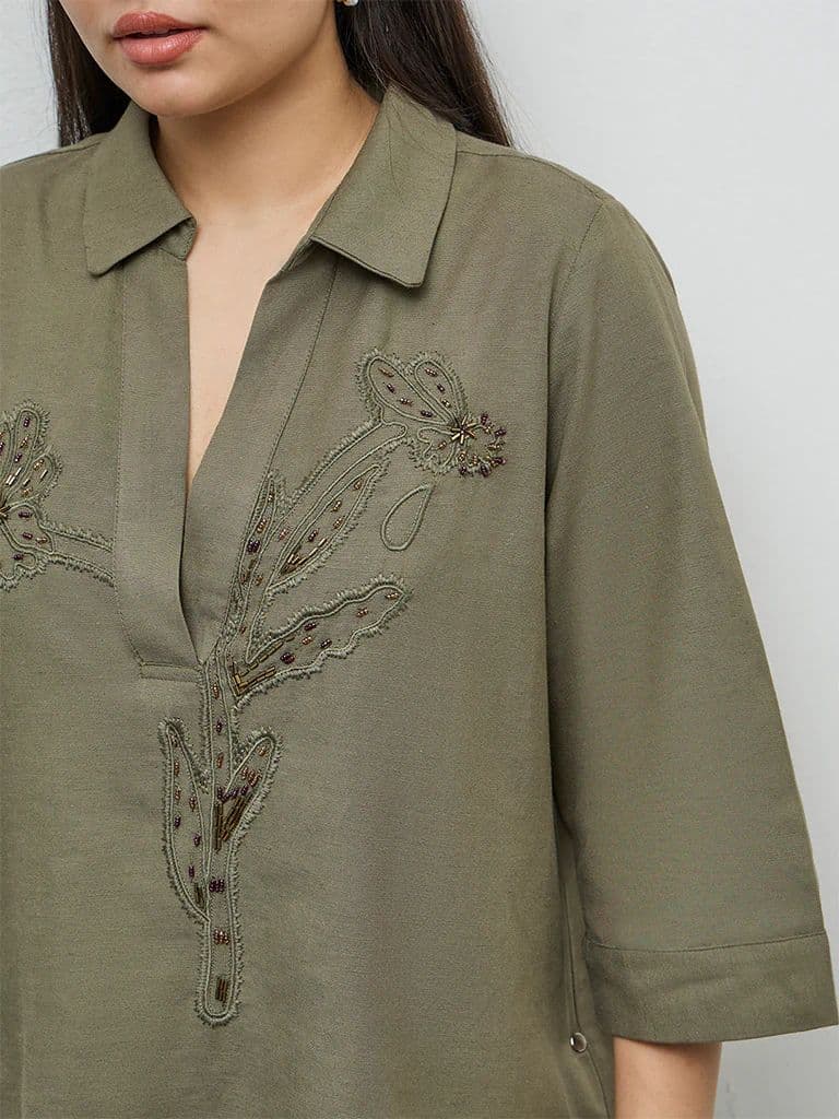 Gia Olive Floral Embellished Blouse — photo 3