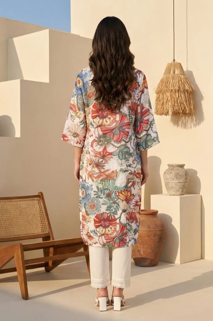 Off White Bold Floral Embroidered Straight Kurta — photo 4