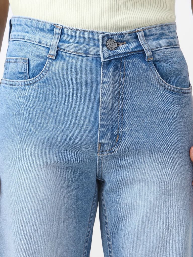 Men's Ice Blue Straight Fit Washed Jeans Stretchable — photo 5