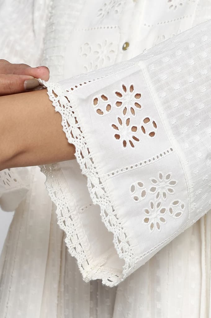 White Schiffli Embroidered Flared Cotton Dress — photo 7