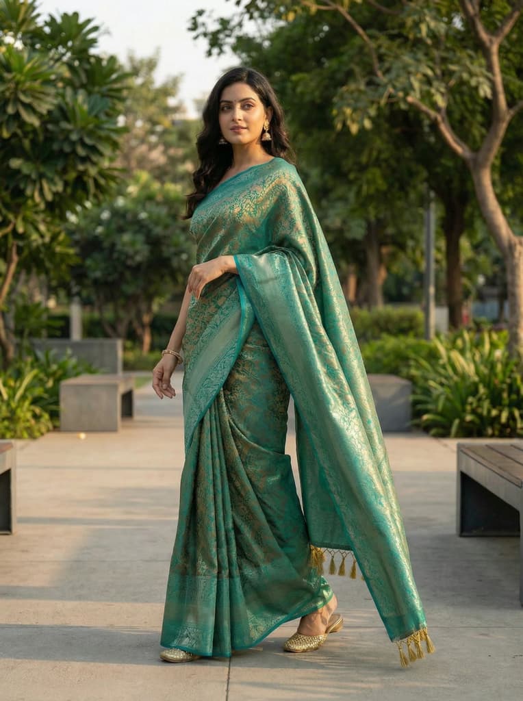 MIMOSA Women's Woven Design Banarasi Style Art Silk Saree with Blouse Piece - Saffire ( SA00003132SFFREE ) — photo 2