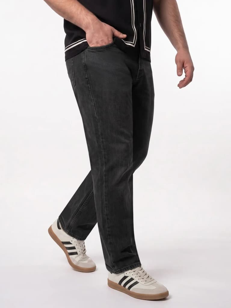 Plus Men's Black Relaxed Fit Washed Denim Jeans Non-Stretchable — photo 2