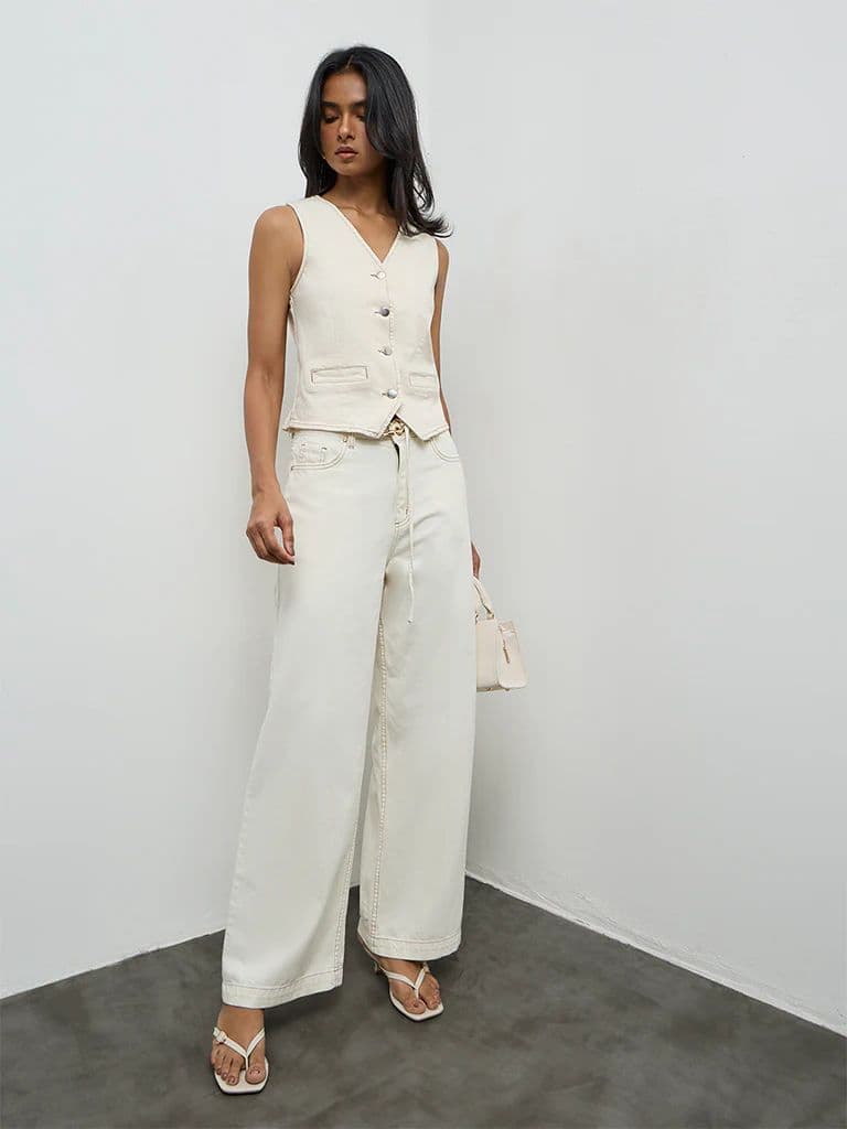 LOV Off-White Denim Waistcoat — photo 2