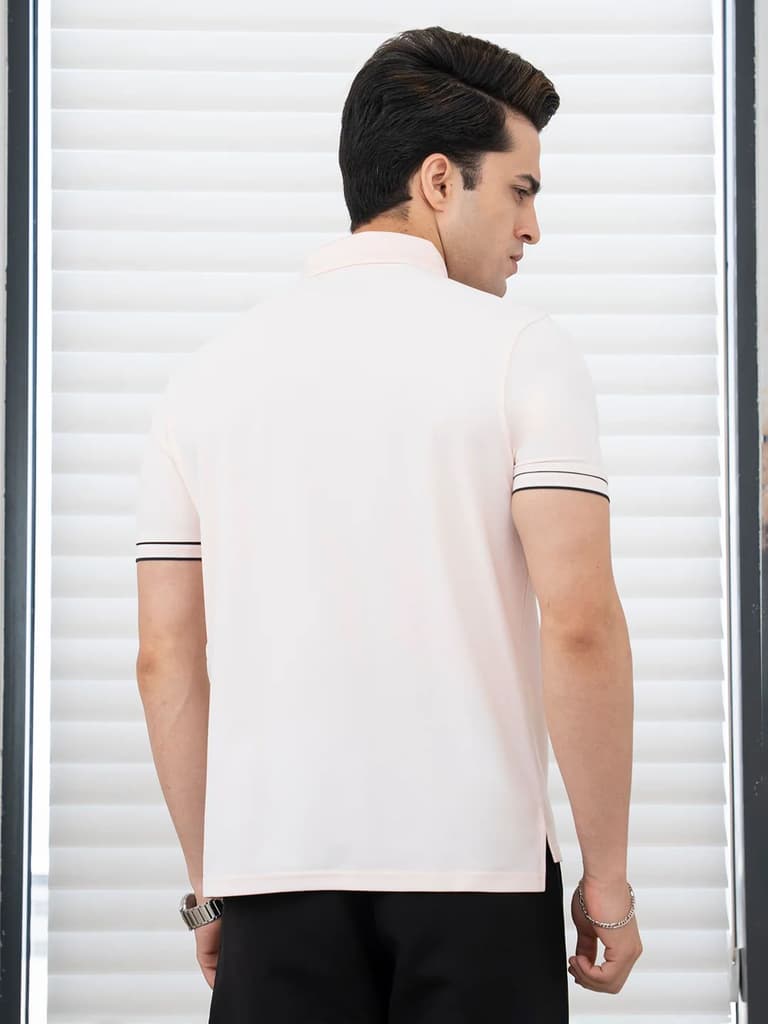 T Shirts for Men in Pastel Pink | Jacquard Placket Polo T Shirt — photo 6