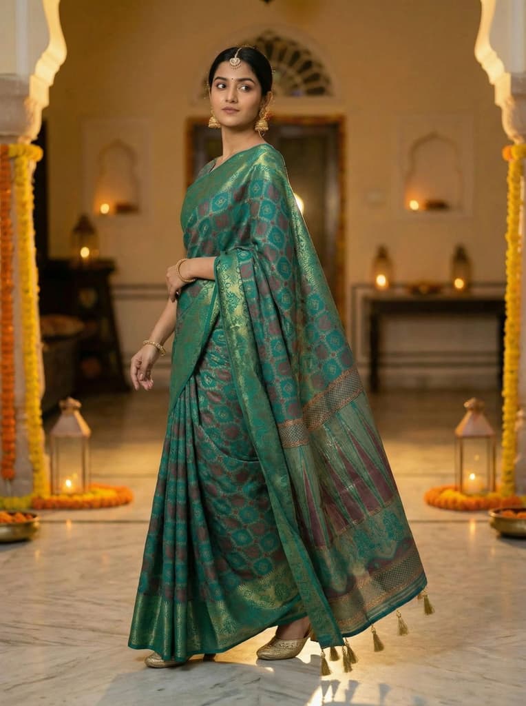 MIMOSA Women's Woven Design Patola Style Raw Silk Saree with Blouse Piece - Rama ( SA00003139RMFREE ) — photo 3