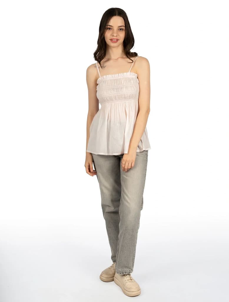 Pink Solid Cotton Cambric Fit & Flare Tube Top — photo 7
