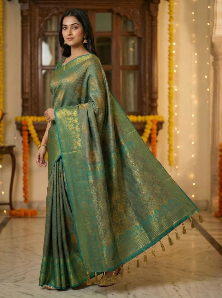 MIMOSA Women's Woven Design Kanjivaram Style Art Silk Saree with Blouse Piece - Saffire ( SA00003144SFFREE ) — photo 3