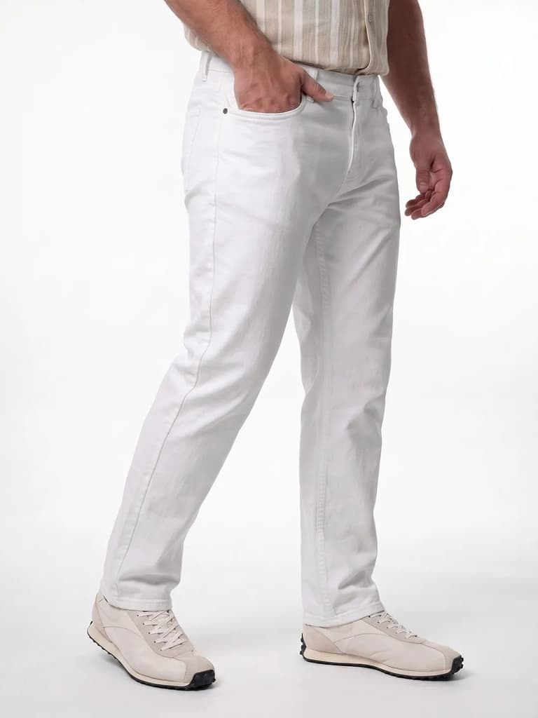 Plus Men's White Relaxed Fit Washed Denim Jeans Non-Stretchable — photo 2