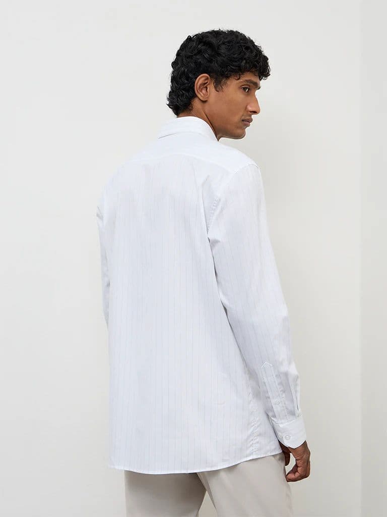 WES Formals Green Striped Relaxed-Fit Cotton Shirt — photo 4