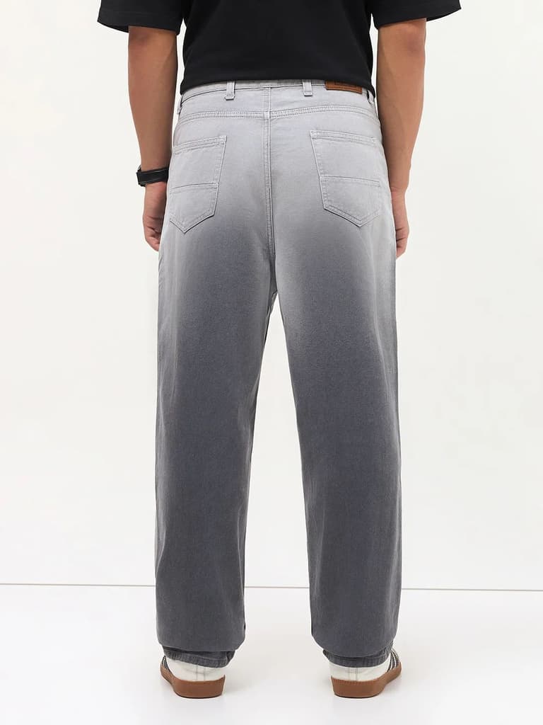 Men's Grey Loose Baggy Fit Heavy Washed Faded Denim Jeans Non-Stretchable — photo 4