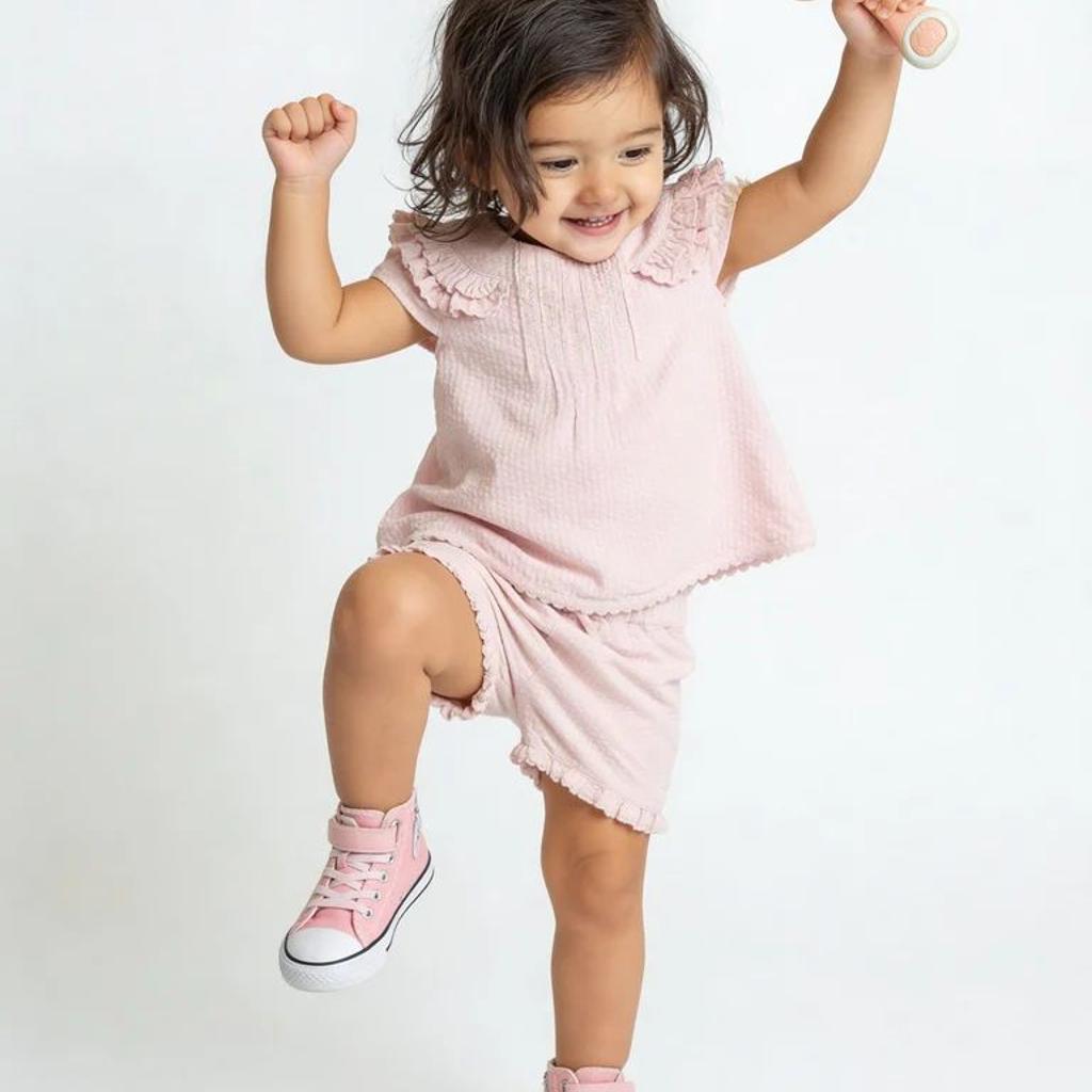 HOP Baby Girls Pink Floral Cotton Top and Shorts Set