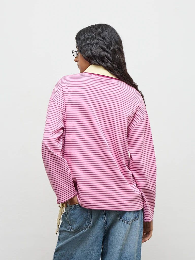 Nuon Pink Striped Cotton T-Shirt — photo 4