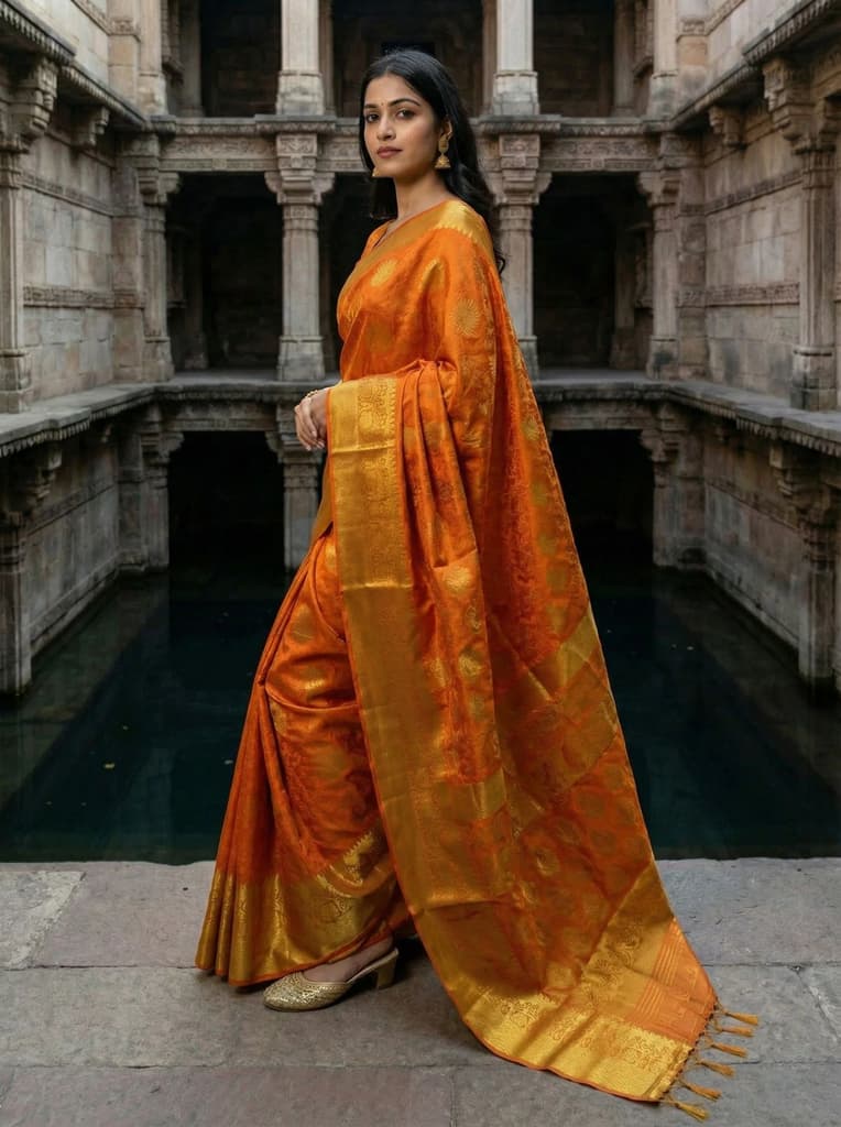 MIMOSA Women's Woven Design Kanjivaram Style Art Silk Saree with Blouse Piece - Mustard ( SA00003144MSFREE ) — photo 3