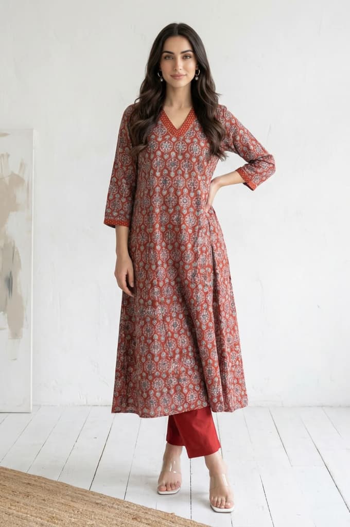 Red Solid Relaxed Fit Ankle Length Mid Rise Straight Pants — photo 6