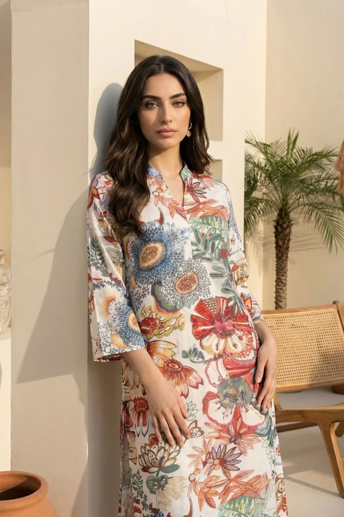 Off White Bold Floral Embroidered Straight Kurta — photo 2