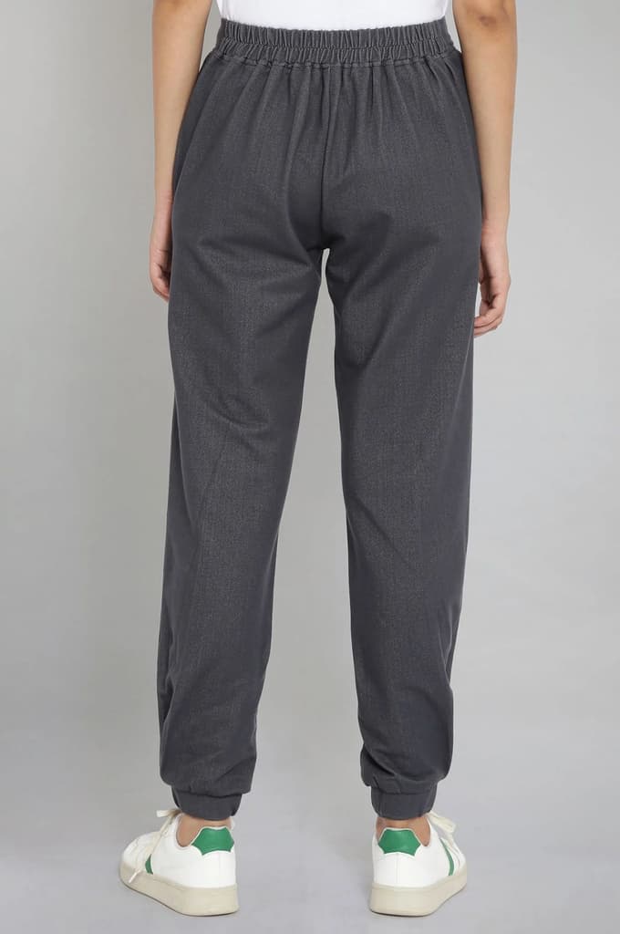 Grey Solid Tapered Cotton Joggers With Elasticated Waist — photo 2