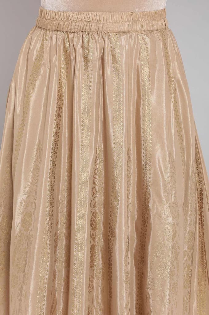 Gold Floral Printed Flared Silk Skirt With Elasticated Waist — photo 6