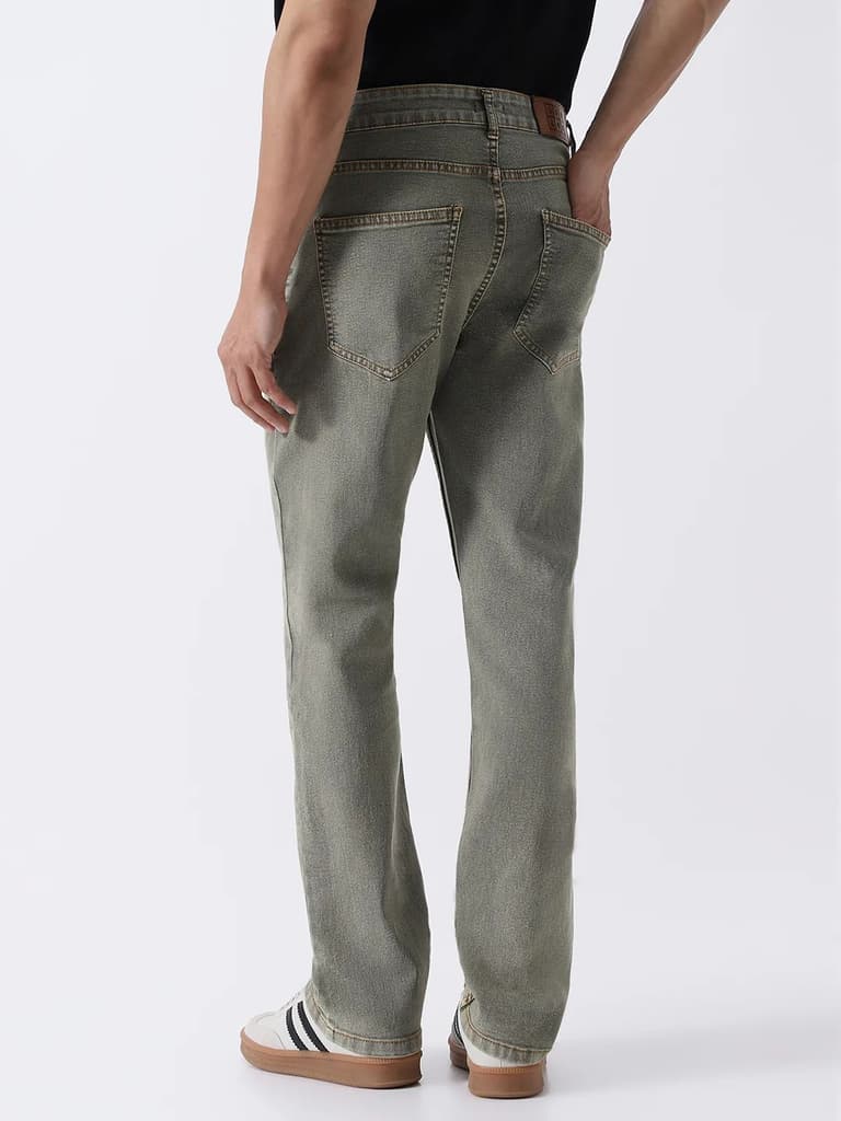 Men's Light Grey Straight Fit Heavy Washed Jeans Stretchable — photo 3