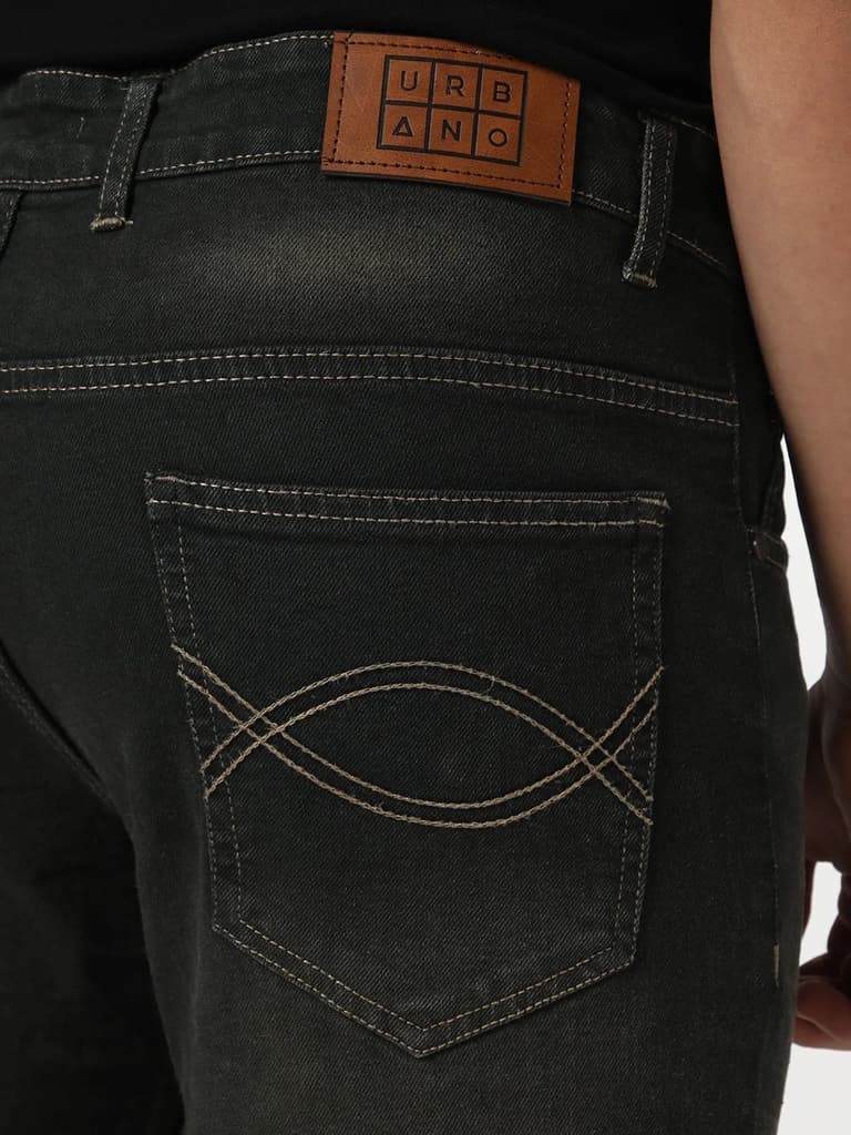 Men's Dark Grey Bootcut Fit Mid Rise Heavy Washed Jeans Stretchable — photo 7