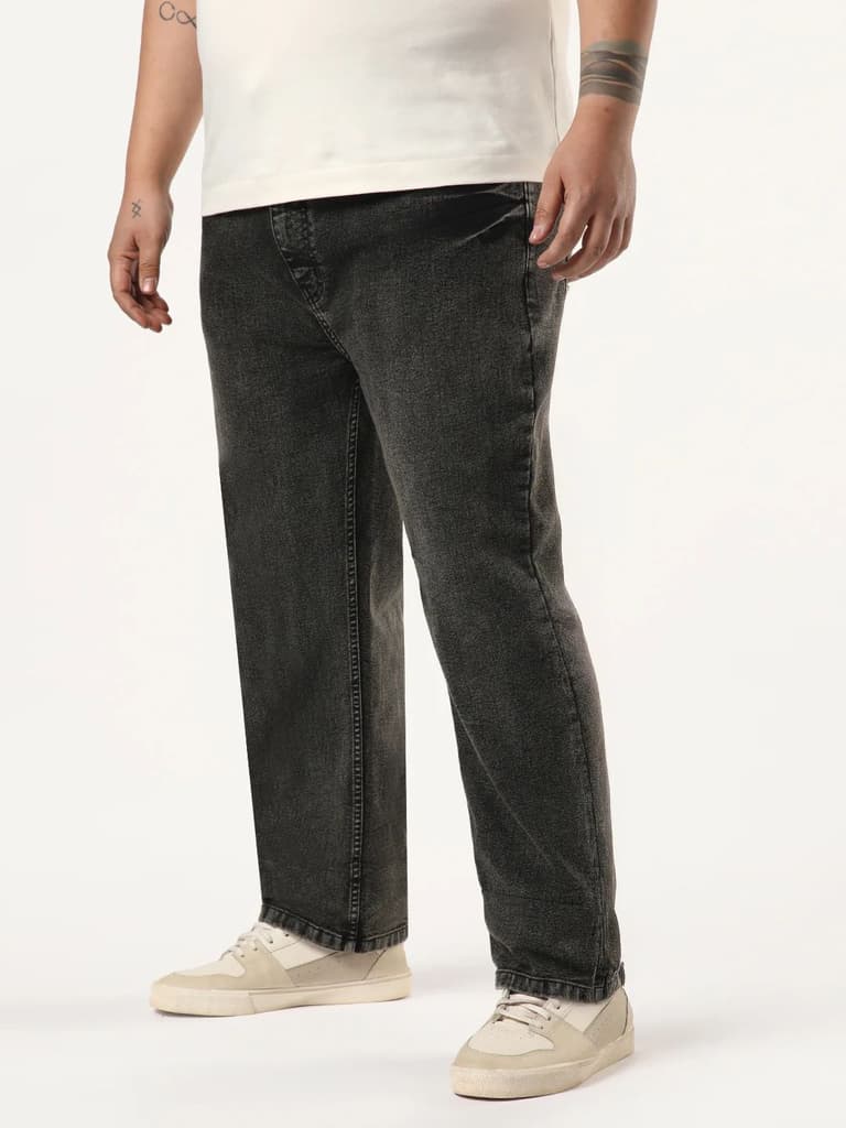 Plus Men's Black Regular Fit Acid Washed Denim Jeans Stretchable — photo 2