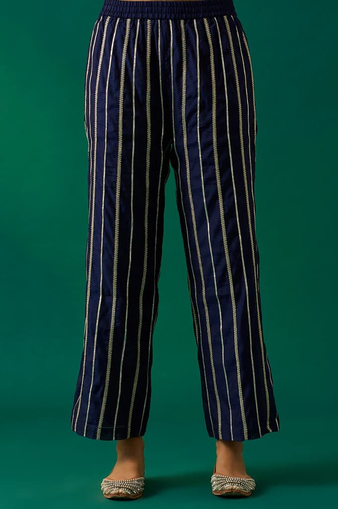 Navy Blue Embroidered Straight Kurta with Straight Pant and Dupatta Set — photo 6