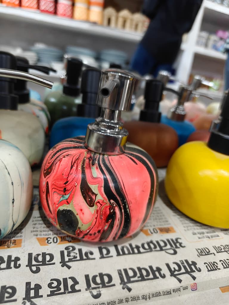 Pink and Black Striped Soap Bottle | Glass | Handmade | Bathroom Decor
