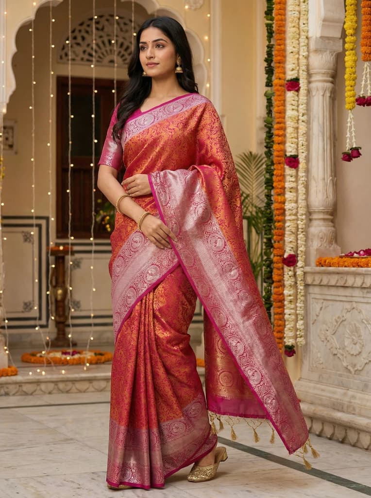 MIMOSA Women's Woven Design Banarasi Style Art Silk Saree with Blouse Piece - Mejanta ( SA00003133MJFREE )