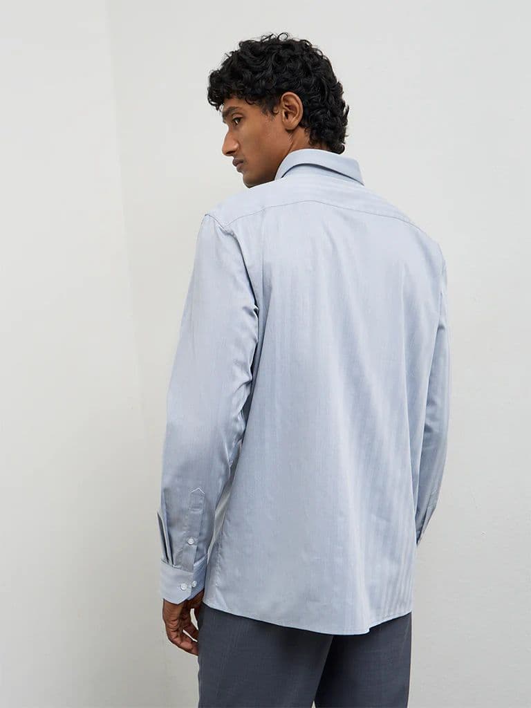 WES Formals Grey Slim-Fit Cotton Shirt — photo 4