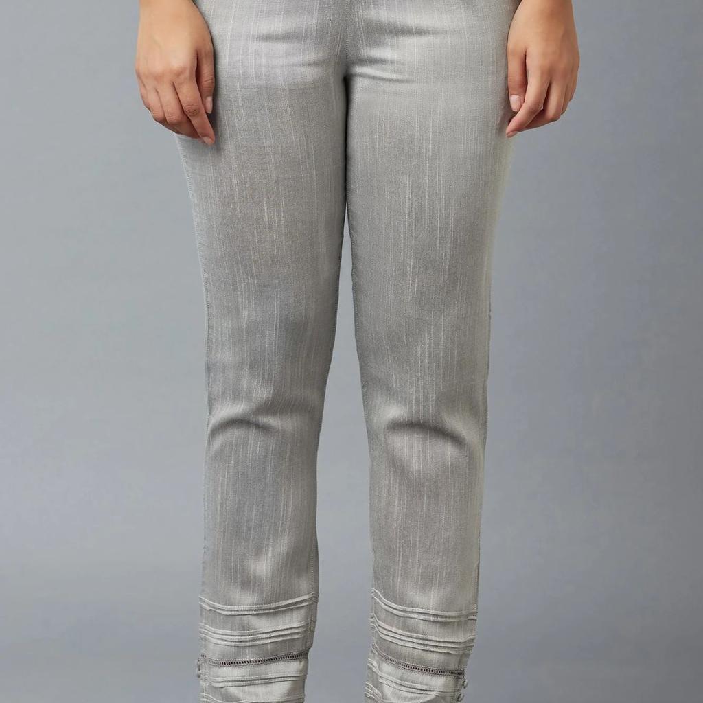 Grey Solid Straight Fit Trousers With Elasticated Waistband