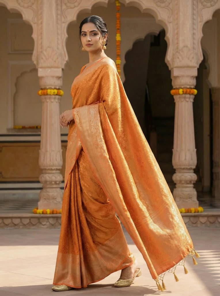 MIMOSA Women's Woven Design Banarasi Style Art Silk Saree with Blouse Piece - Peach ( SA00003132PCFREE ) — photo 2