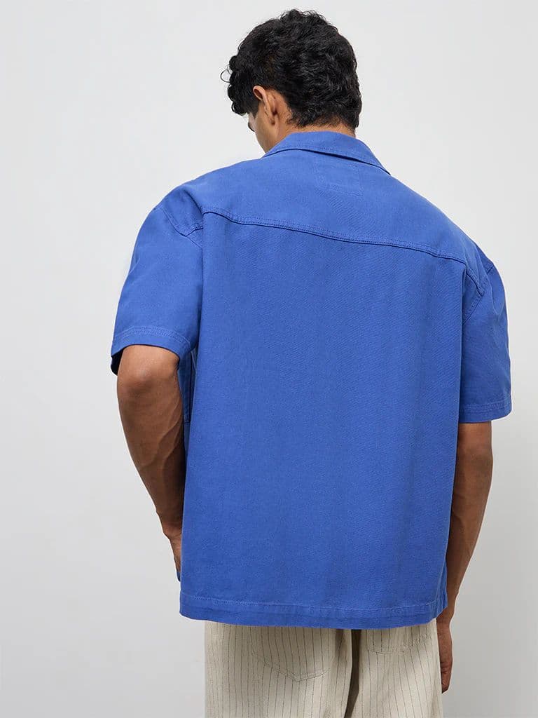 Nuon Blue Text-Detail Boxy-Fit Cotton Shirt — photo 4