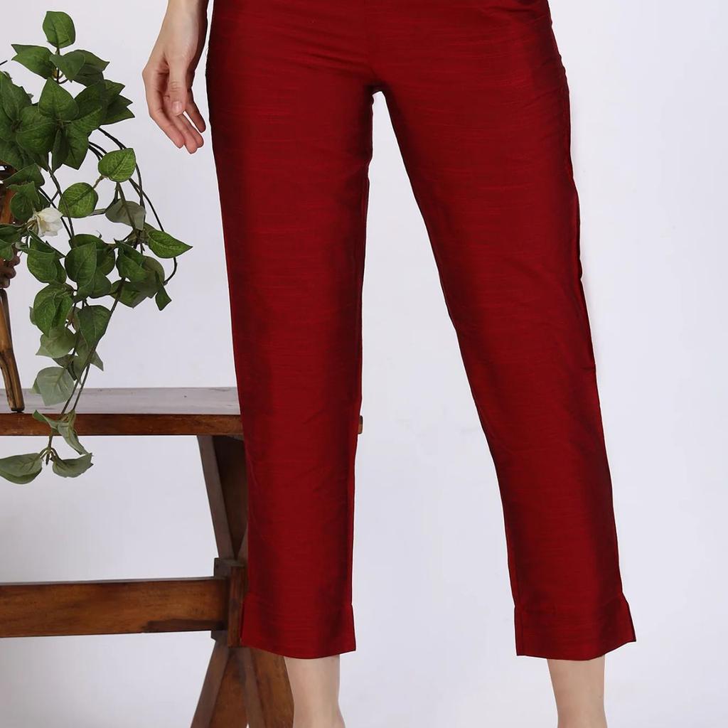 Maroon Solid Yarn Dyed Trousers