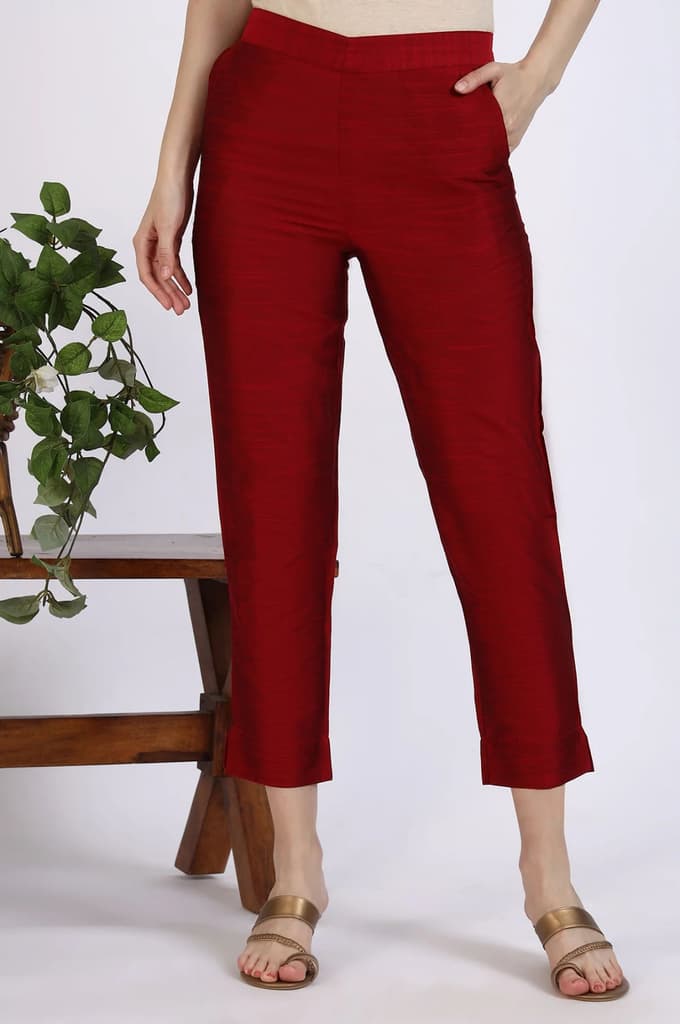Maroon Solid Yarn Dyed Trousers